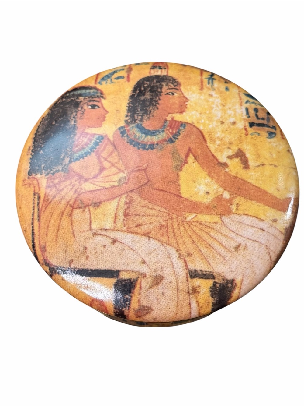 Goebel Artès Egyptian Hieroglyph Round Trinket Box w Lid Pharaoh Decor